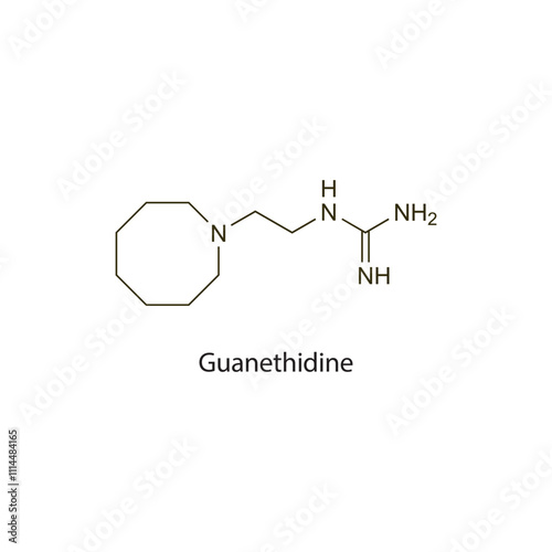 Guanadrel Sulfate flat skeletal molecular structure ganglion blocker drug used in hypertension treatment. Vector illustration scientific diagram.