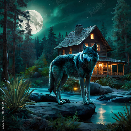 Wolf howling at the full moon