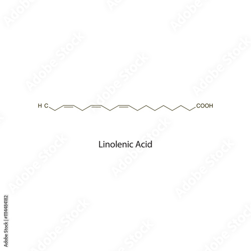 Linolenic Acid flat skeletal molecular structure antihyperlipidemic drug used in hypertriglyceridaemia treatment. Vector illustration scientific diagram.