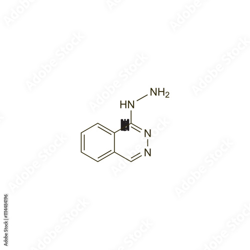 Hydralazine flat skeletal molecular structure vasodilator drug used in hypertension treatment. Vector illustration scientific diagram.