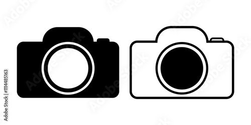 Icono de cámara de foto en blanco y negro con estilo minimalista. Ilustración vectorial para sitio web o aplicaciones