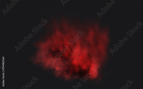 Spicy burst powder. Splashes of red pepper explosion. Overlay effect of chili or paprika spice splatters. Vector realistic illustration of hot, dried spices.