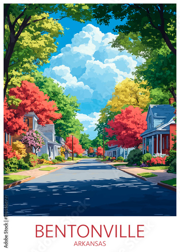 Bentonville Arkansas Poster Illustration Travel Print Decor Gift Paper Canvas Wall Retro Art photo
