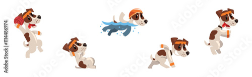 Funny Jack Russell Terrier Puppy Do Sport Activity Vector Set