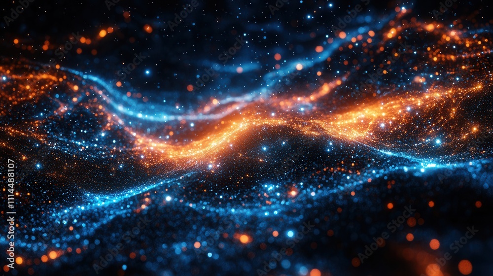 Obraz premium Vibrant Cosmic Waves in Blue and Orange Colorful Galaxy Background