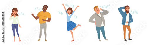 People Character Laughing Out Loud in Standing Pose Vector Set