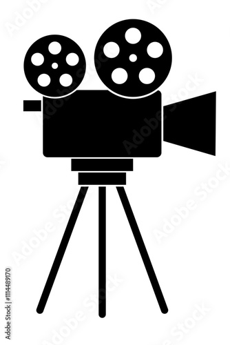 Silueta de cámara filmadora antigua. Vector de ilustración. Icono de cine clásico.
