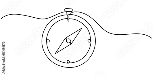 Navigation Software Continuous Line Editable Stroke Icon, Compass line continuous drawing vector. One line Compass vector background. Compass icon. Continuous outline of Compass. Compases linear.