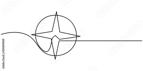 Navigation Software Continuous Line Editable Stroke Icon, Compass line continuous drawing vector. One line Compass vector background. Compass icon. Continuous outline of Compass. Compases linear.
