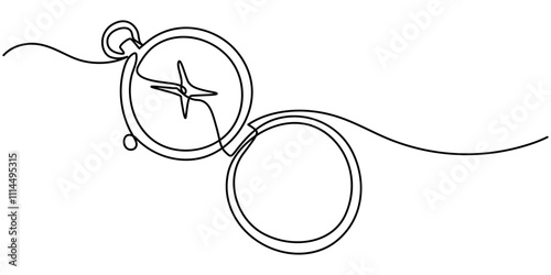 Navigation Software Continuous Line Editable Stroke Icon, Compass line continuous drawing vector. One line Compass vector background. Compass icon. Continuous outline of Compass. Compases linear.