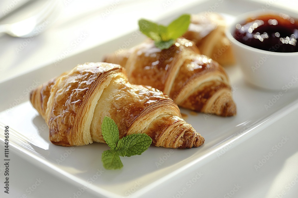 A modern bakery scene with neatly displayed Danish pastries on a clean white platter.