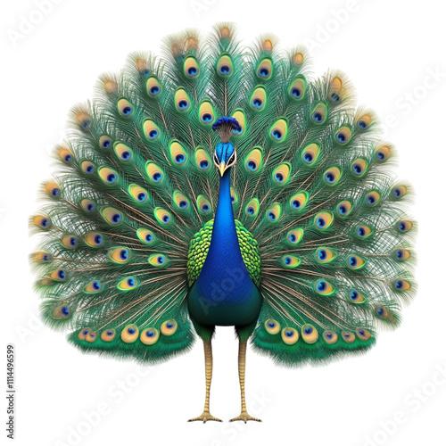 Peacock against transparent background for nature-themed content, decorative visuals, or artistic graphics photo