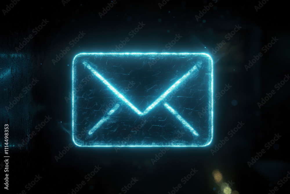 Fototapeta premium Neon Envelope Icon on Black Background