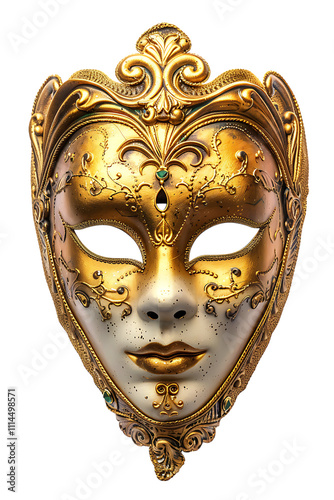 full face golden opera mask isolated against a transparent background