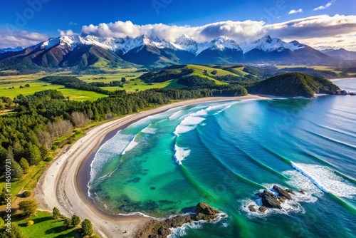 Peaceful aerial view of a curved water body with stunning natural scenery, perfect for Wallpaper Background photo