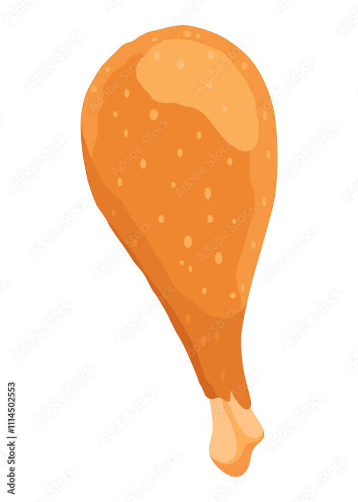 Fried chicken. Crispy fried chicken drumstick isolated on white background. Beautiful delicious in cartoon style. Fresh fast food fry meat