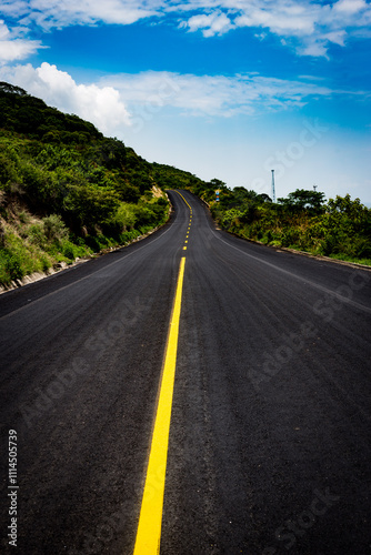 clear road, landscape with nature. Vertical shot