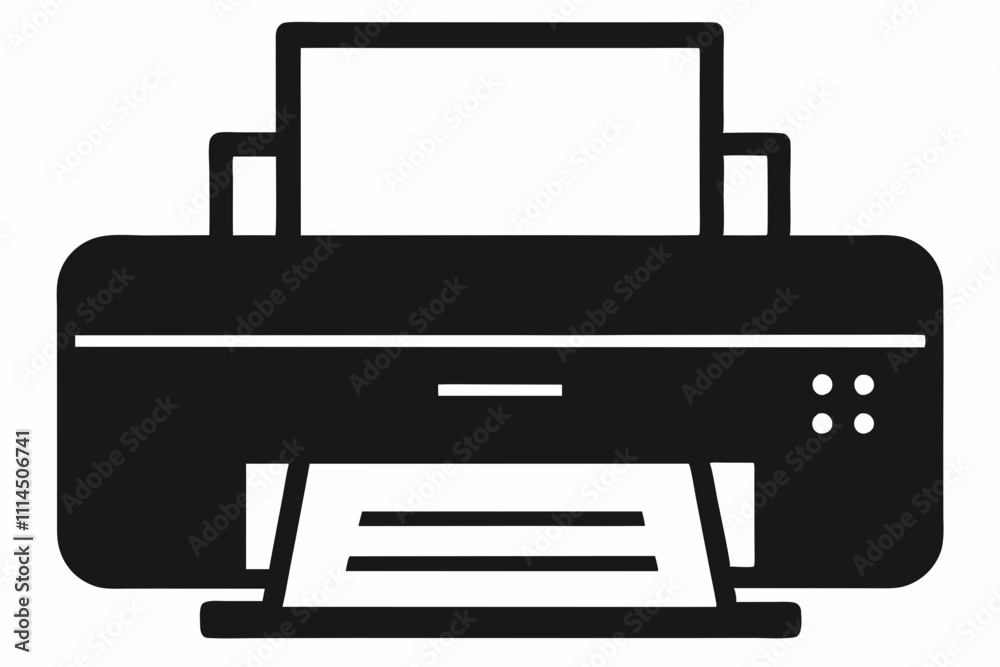 Printer silhouette black vector illustration and white background Printer silhouette black vector illustration and white background