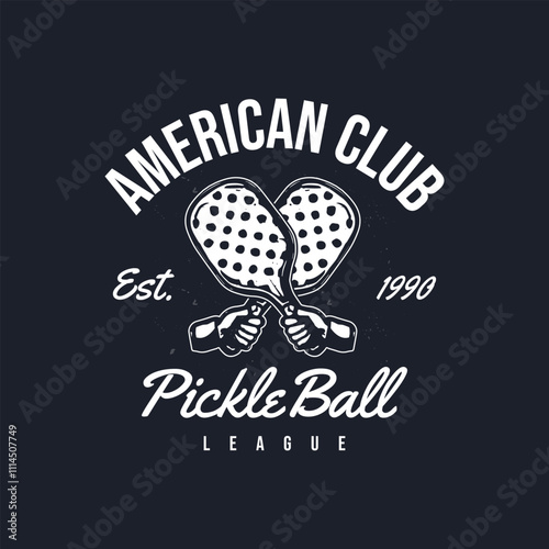 American pickleball t-shirt design poster graphics. pickle ball bat vector with grungy.