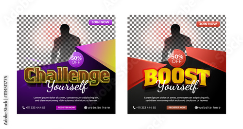 Boost Your Strength Gym Banner Design with Bold Red and Orange Colors, Editable Text Effect for Fitness Clubs