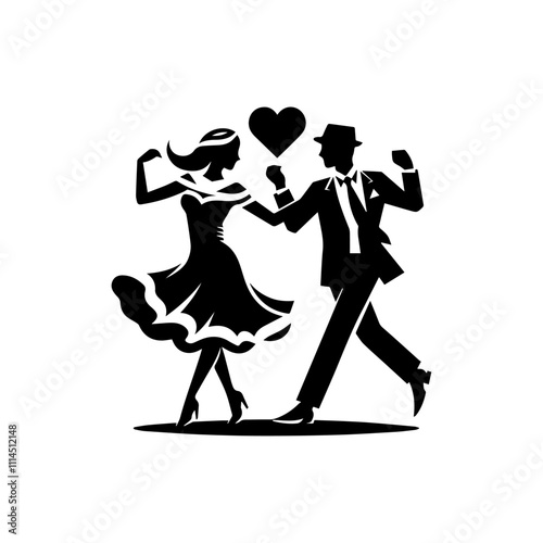 Couples dancing silhouette vector icon white background.