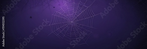 purple background with spider webs Halloween design, flat vector illustration of cobwebs on a dark blue backdrop for a web banner or packaging paper texture, web banner with space for copy