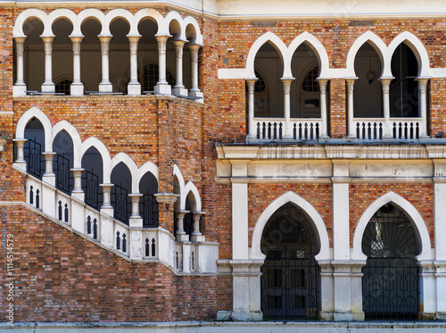 Architectural details of the historical Sultan Abdul Samad Building which originally housed the offices of the British colonial administration in Kuala Lumpur, Malaysia