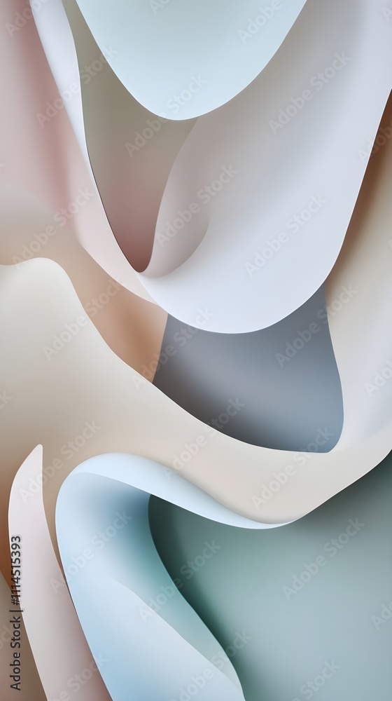 Obraz premium A layered abstract background resembling paper cutouts in pastel shades, with smooth curves and soft shadows.
