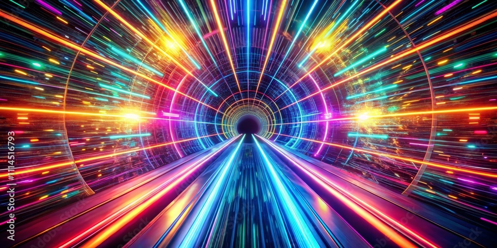 Fototapeta premium Neon Tunnel Data Stream Composition, Vibrant Light Streaks, Digital Speed Concept