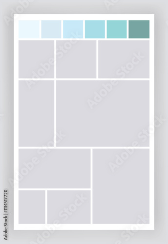 Photo collage template. Album brandboard, set portfolio images. Mood board background. Mosaic picture frame. Gallery banner. Vector illustration photo