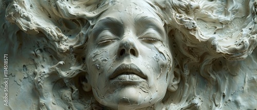 High Relief Sculpture Abstract Female Face 3D Render Artistic Craftsmanship Grey Textures 8K Ultra