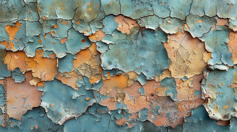 Obraz premium Aged Teal and Orange Patina Texture Cracked Paint Background