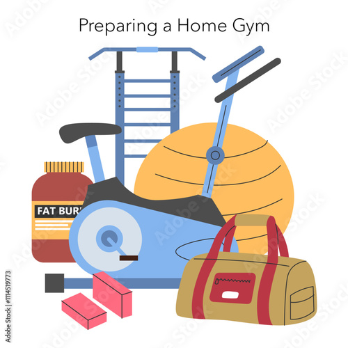 Sport at Home. Flat Vector Illustration