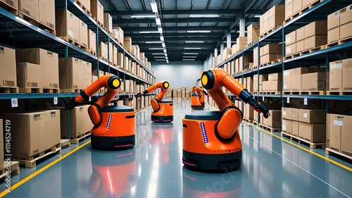 Automated Warehouse with Robotic Arms Sorting and Managing Inventory

 photo