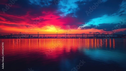 Wallpaper Mural Vibrant sunset over a city bridge and water. Torontodigital.ca