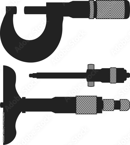 micrometer caliper icon, micrometer screw gauge. Vector illustration isolated on a white background