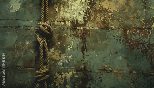 Old grunge wall background with hook and chain, vintage style.