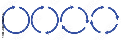 Circle arrow icon set. Symbol of reload, refresh, loading, recycle and repeat. Interconnecting round arrow vector icons set. Work in progress sign. Design eps 10
