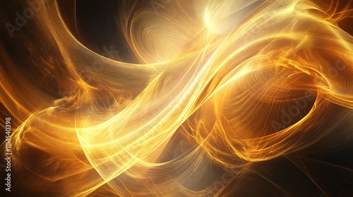 Abstract golden glowing energy waves on black background.