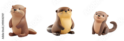 3d render otter isolated on transparent background Cartoon Illustration in plastic style