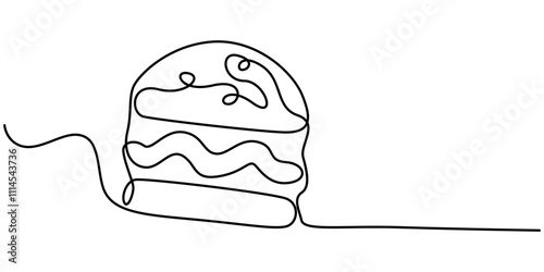 Single line drawing of burger. Fast food hamburger made of one continuous line, vector, Fast Food continuous line drawing with color shapes, burger with continuous one line drawing style. editable. 