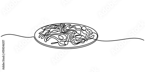 Vector illustration of spaghetti isolated on white background for kids coloring activity worksheet/workbook, chow mein continuous one line drawing, Spaghetti - Single Cooking Icon - editable stroke.  