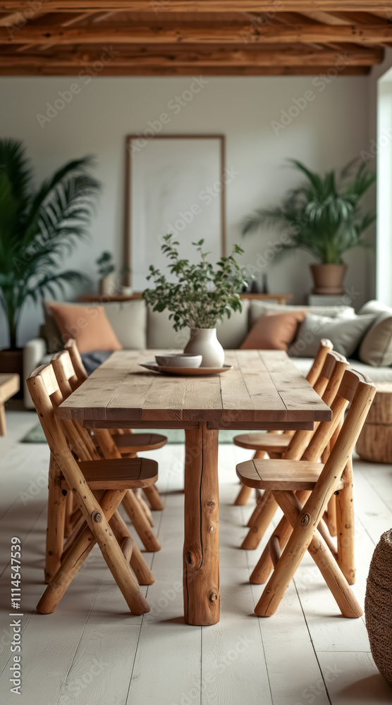Obraz premium rustic wooden dining table set a minimalist room