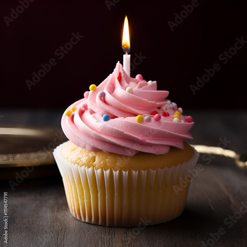   Vibrant Birthday Cupcake with Abundant Pink Icing for Celebrations.