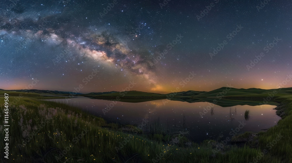 Fototapeta premium Milky Way Galaxy Over a Tranquil Lake