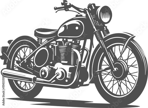 Biker rides a retro motorcycle silhouette black and white design vector illustration