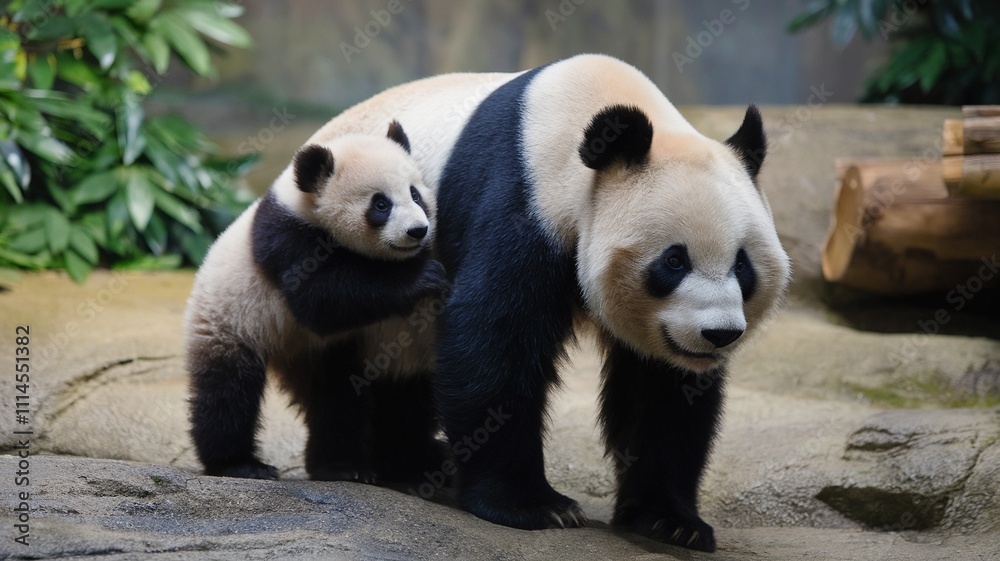 Fototapeta premium giant panda eating bamboo