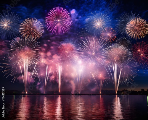 fireworks exploding in the black sky ai generative