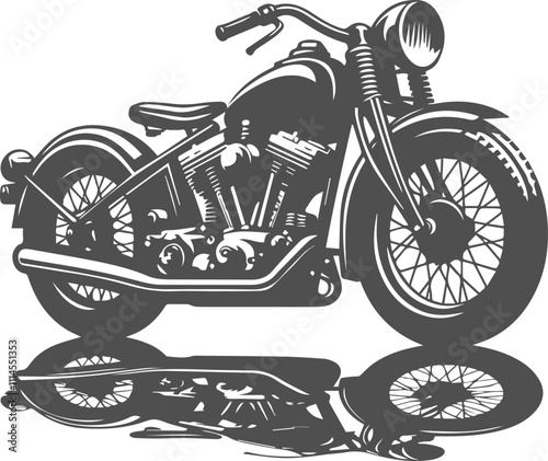 Biker rides a retro motorcycle silhouette black and white design vector illustration