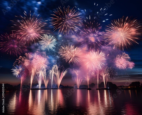 fireworks exploding in the black sky ai generative